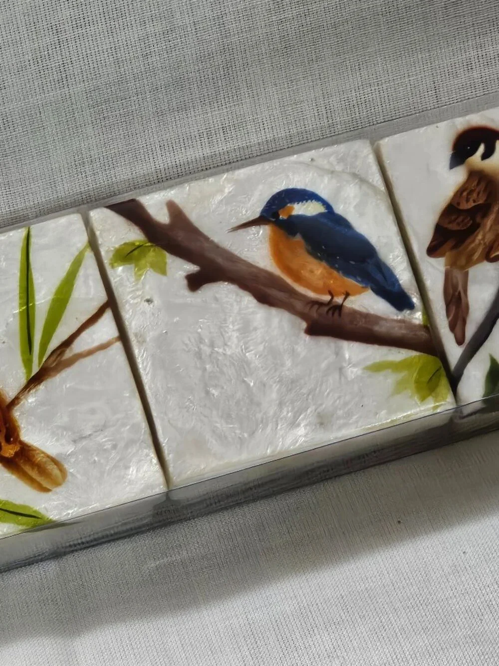 New Set (3) Hand-painted birds capiz shell trinket keepsake box from Philippines